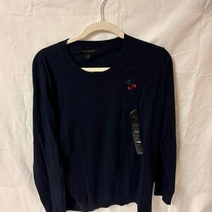 Navy Sweater with Cherry Embroidery 100% Cotton NWT